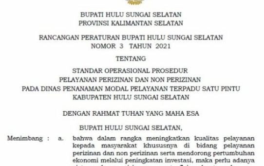 STANDAR OPERASIONAL PROSEDUR PELAYANAN PERIZINAN DAN NON PERIZINAN