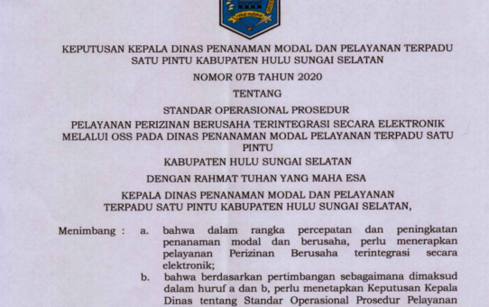 STANDAR OPERASIONAL PROSEDUR PELAYANAN PERIZINAN DAN NON PERIZINAN