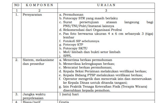 JENIS PELAYANAN : IZIN PRAKTIK TENAGA KETERAFIAN FISIK  (TERAPIS WICARA)