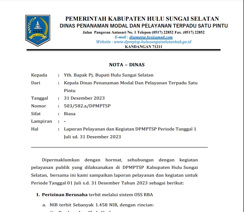LAPORAN IZIN TERBIT DINAS PMPTSP SEMESTER II TAHUN 2023