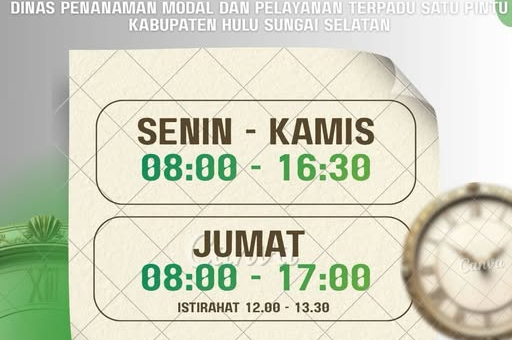 JADWAL PELAYANAN DINAS PMPTSP KABUPATEN HULU SUNGAI SELATAN