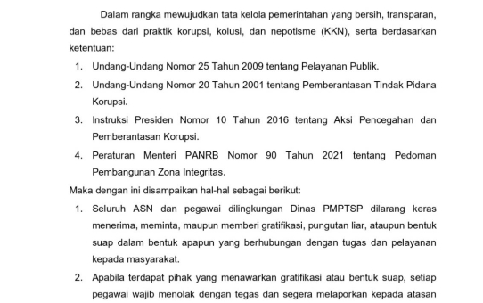 KOMITMEN BERSAMA MEWUJUDKAN PELAYANAN YANG BERSIH DAN BERINTEGRITAS